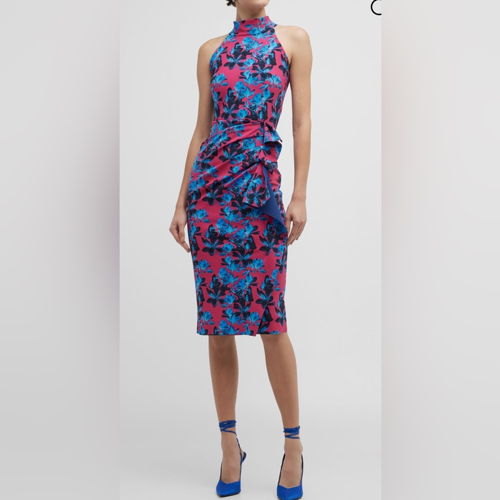 Chiara Boni La Petit Robe Amenadiel Floral Print Side Drape Halter Dress
